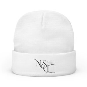 White Knit Beanie Hat Embroidered With New Star Logo